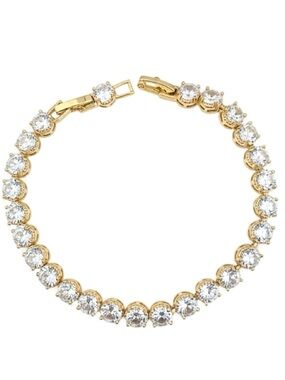 18K Yellow Gold Filled AAA CZ Round Cut Tennis Bracelet NWOT